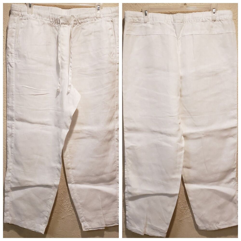 J Jill Pants Womens Medium Tall White Love Linen Straight Leg Pockets Pull On